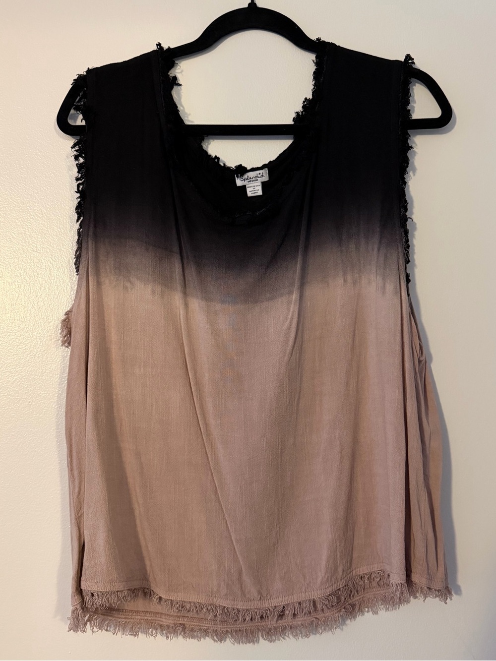 Splendid Black to Taupe Ombre Fringe Sleeveless Tank Medium